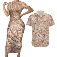 Pastel Brown Polynesia Couples Matching Short Sleeve Bodycon Dress and Hawaiian Shirt Hawaiian Tribal Hammerhead Shark Tattoo LT14 Pastel Brown - Polynesian Pride