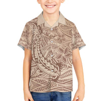 Pastel Brown Polynesia Family Matching Off The Shoulder Long Sleeve Dress and Hawaiian Shirt Hawaiian Tribal Hammerhead Shark Tattoo LT14 Son's Shirt Pastel Brown - Polynesian Pride