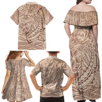 Pastel Brown Polynesia Family Matching Off Shoulder Maxi Dress and Hawaiian Shirt Hawaiian Tribal Hammerhead Shark Tattoo LT14 - Polynesian Pride
