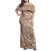 Pastel Brown Polynesia Family Matching Off Shoulder Maxi Dress and Hawaiian Shirt Hawaiian Tribal Hammerhead Shark Tattoo LT14 Mom's Dress Pastel Brown - Polynesian Pride