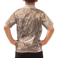 Pastel Brown Polynesia Family Matching Off Shoulder Short Dress and Hawaiian Shirt Hawaiian Tribal Hammerhead Shark Tattoo LT14 - Polynesian Pride