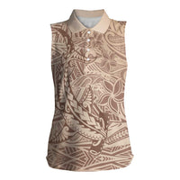 Pink Gradient Polynesia Women Sleeveless Polo Shirt Hawaiian Tribal Hammerhead Shark Tattoo