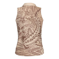 Pink Gradient Polynesia Women Sleeveless Polo Shirt Hawaiian Tribal Hammerhead Shark Tattoo