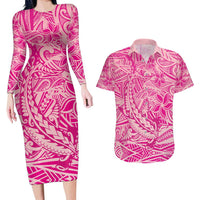 Beige Gradient Polynesia Couples Matching Long Sleeve Bodycon Dress and Hawaiian Shirt Hawaiian Tribal Hammerhead Shark Tattoo