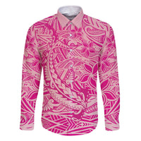 Beige Gradient Polynesia Family Matching Off The Shoulder Long Sleeve Dress and Hawaiian Shirt Hawaiian Tribal Hammerhead Shark Tattoo LT14 Dad's Shirt - Long Sleeve Beige - Polynesian Pride