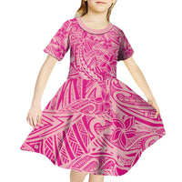Beige Gradient Polynesia Kid Short Sleeve Dress Hawaiian Tribal Hammerhead Shark Tattoo