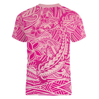 Beige Gradient Polynesia Women V-Neck T-Shirt Hawaiian Tribal Hammerhead Shark Tattoo