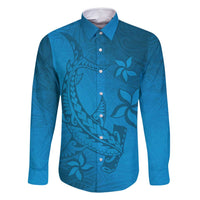 Blue Gradient Polynesia Family Matching Long Sleeve Bodycon Dress and Hawaiian Shirt Hawaiian Tribal Hammerhead Shark Tattoo LT14 Dad's Shirt - Long Sleeve Blue - Polynesian Pride