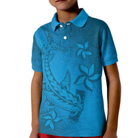 Blue Gradient Polynesia Kid Polo Shirt Hawaiian Tribal Hammerhead Shark Tattoo