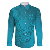 Dark Cyan Gradient Polynesia Family Matching Summer Maxi Dress and Hawaiian Shirt Hawaiian Tribal Hammerhead Shark Tattoo