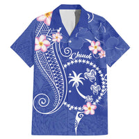 FSM Chuuk Constitution Day Family Matching Mermaid Dress and Hawaiian Shirt Frangipani Flowers Polynesian Curves Style LT14 Dad's Shirt - Short Sleeve Blue - Polynesian Pride