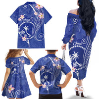 FSM Chuuk Constitution Day Family Matching Off The Shoulder Long Sleeve Dress and Hawaiian Shirt Frangipani Flowers Polynesian Curves Style LT14 - Polynesian Pride