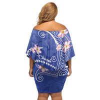 FSM Chuuk Constitution Day Family Matching Off Shoulder Short Dress and Hawaiian Shirt Frangipani Flowers Polynesian Curves Style LT14 - Polynesian Pride