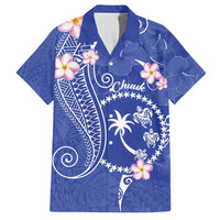 FSM Chuuk Constitution Day Family Matching Short Sleeve Bodycon Dress and Hawaiian Shirt Frangipani Flowers Polynesian Curves Style LT14 Dad's Shirt - Short Sleeve Blue - Polynesian Pride