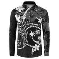 FSM Chuuk Button Sweatshirt Turtle Tropical Flowers Polynesian - Black LT14 Black - Polynesian Pride