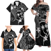 FSM Chuuk Family Matching Off Shoulder Maxi Dress and Hawaiian Shirt Turtle Tropical Flowers Polynesian - Black LT14 - Polynesian Pride