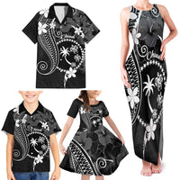 FSM Chuuk Family Matching Tank Maxi Dress and Hawaiian Shirt Turtle Tropical Flowers Polynesian - Black LT14 - Polynesian Pride