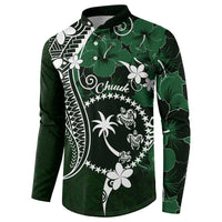 FSM Chuuk Button Sweatshirt Turtle Tropical Flowers Polynesian - Green LT14 - Polynesian Pride