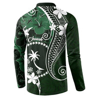 FSM Chuuk Button Sweatshirt Turtle Tropical Flowers Polynesian - Green LT14 - Polynesian Pride