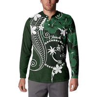 FSM Chuuk Button Sweatshirt Turtle Tropical Flowers Polynesian - Green LT14 - Polynesian Pride