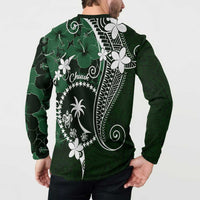 FSM Chuuk Button Sweatshirt Turtle Tropical Flowers Polynesian - Green LT14 - Polynesian Pride