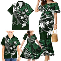 FSM Chuuk Family Matching Mermaid Dress and Hawaiian Shirt Turtle Tropical Flowers Polynesian - Green LT14 - Polynesian Pride