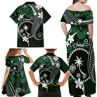 FSM Chuuk Family Matching Off Shoulder Maxi Dress and Hawaiian Shirt Turtle Tropical Flowers Polynesian - Green LT14 - Polynesian Pride