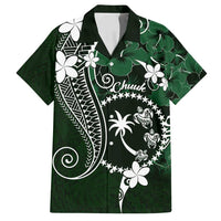 FSM Chuuk Family Matching Off Shoulder Maxi Dress and Hawaiian Shirt Turtle Tropical Flowers Polynesian - Green LT14 Dad's Shirt - Short Sleeve Green - Polynesian Pride