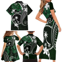 FSM Chuuk Family Matching Short Sleeve Bodycon Dress and Hawaiian Shirt Turtle Tropical Flowers Polynesian - Green LT14 - Polynesian Pride