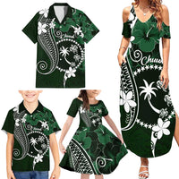FSM Chuuk Family Matching Summer Maxi Dress and Hawaiian Shirt Turtle Tropical Flowers Polynesian - Green LT14 - Polynesian Pride