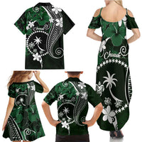 FSM Chuuk Family Matching Summer Maxi Dress and Hawaiian Shirt Turtle Tropical Flowers Polynesian - Green LT14 - Polynesian Pride
