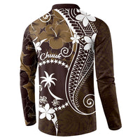 FSM Chuuk Button Sweatshirt Turtle Tropical Flowers Polynesian - Brown LT14 - Polynesian Pride