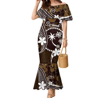 FSM Chuuk Family Matching Mermaid Dress and Hawaiian Shirt Turtle Tropical Flowers Polynesian - Brown LT14 Mom's Dress Brown - Polynesian Pride