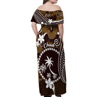 FSM Chuuk Family Matching Off Shoulder Maxi Dress and Hawaiian Shirt Turtle Tropical Flowers Polynesian - Brown LT14 - Polynesian Pride