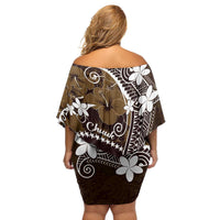 FSM Chuuk Family Matching Off Shoulder Short Dress and Hawaiian Shirt Turtle Tropical Flowers Polynesian - Brown LT14 - Polynesian Pride