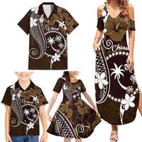 FSM Chuuk Family Matching Summer Maxi Dress and Hawaiian Shirt Turtle Tropical Flowers Polynesian - Brown LT14 - Polynesian Pride