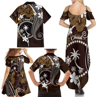 FSM Chuuk Family Matching Summer Maxi Dress and Hawaiian Shirt Turtle Tropical Flowers Polynesian - Brown LT14 - Polynesian Pride