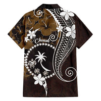 FSM Chuuk Family Matching Tank Maxi Dress and Hawaiian Shirt Turtle Tropical Flowers Polynesian - Brown LT14 - Polynesian Pride