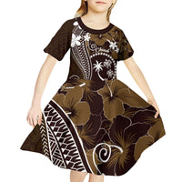 FSM Chuuk Kid Short Sleeve Dress Turtle Tropical Flowers Polynesian - Brown LT14 - Polynesian Pride