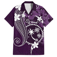 FSM Chuuk Family Matching Off Shoulder Maxi Dress and Hawaiian Shirt Turtle Tropical Flowers Polynesian - Purple LT14 Dad's Shirt - Short Sleeve Purple - Polynesian Pride