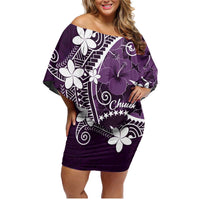FSM Chuuk Family Matching Off Shoulder Short Dress and Hawaiian Shirt Turtle Tropical Flowers Polynesian - Purple LT14 Mom's Dress Purple - Polynesian Pride
