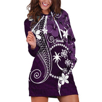 FSM Chuuk Hoodie Dress Turtle Tropical Flowers Polynesian - Purple LT14 Purple - Polynesian Pride