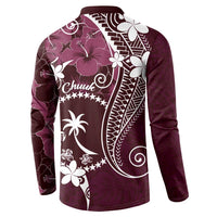 FSM Chuuk Button Sweatshirt Turtle Tropical Flowers Polynesian - Pink LT14 - Polynesian Pride