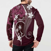 FSM Chuuk Button Sweatshirt Turtle Tropical Flowers Polynesian - Pink LT14 - Polynesian Pride