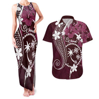 FSM Chuuk Couples Matching Tank Maxi Dress and Hawaiian Shirt Turtle Tropical Flowers Polynesian - Pink LT14 Pink - Polynesian Pride