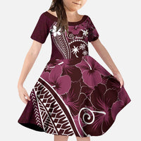 FSM Chuuk Family Matching Long Sleeve Bodycon Dress and Hawaiian Shirt Turtle Tropical Flowers Polynesian - Pink LT14 Daughter's Dress Pink - Polynesian Pride