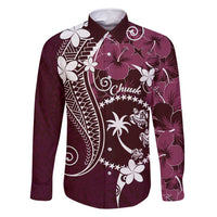 FSM Chuuk Family Matching Long Sleeve Bodycon Dress and Hawaiian Shirt Turtle Tropical Flowers Polynesian - Pink LT14 Dad's Shirt - Long Sleeve Pink - Polynesian Pride