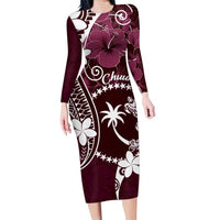 FSM Chuuk Family Matching Long Sleeve Bodycon Dress and Hawaiian Shirt Turtle Tropical Flowers Polynesian - Pink LT14 Mom's Dress Pink - Polynesian Pride