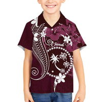 FSM Chuuk Family Matching Off Shoulder Short Dress and Hawaiian Shirt Turtle Tropical Flowers Polynesian - Pink LT14 Son's Shirt Pink - Polynesian Pride