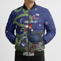 Personalized New Zealand Pukeko Christmas Bomber Puffer Jacket Meri Kirihimete Taniko Ponga Koru Blue - Polynesian Pride